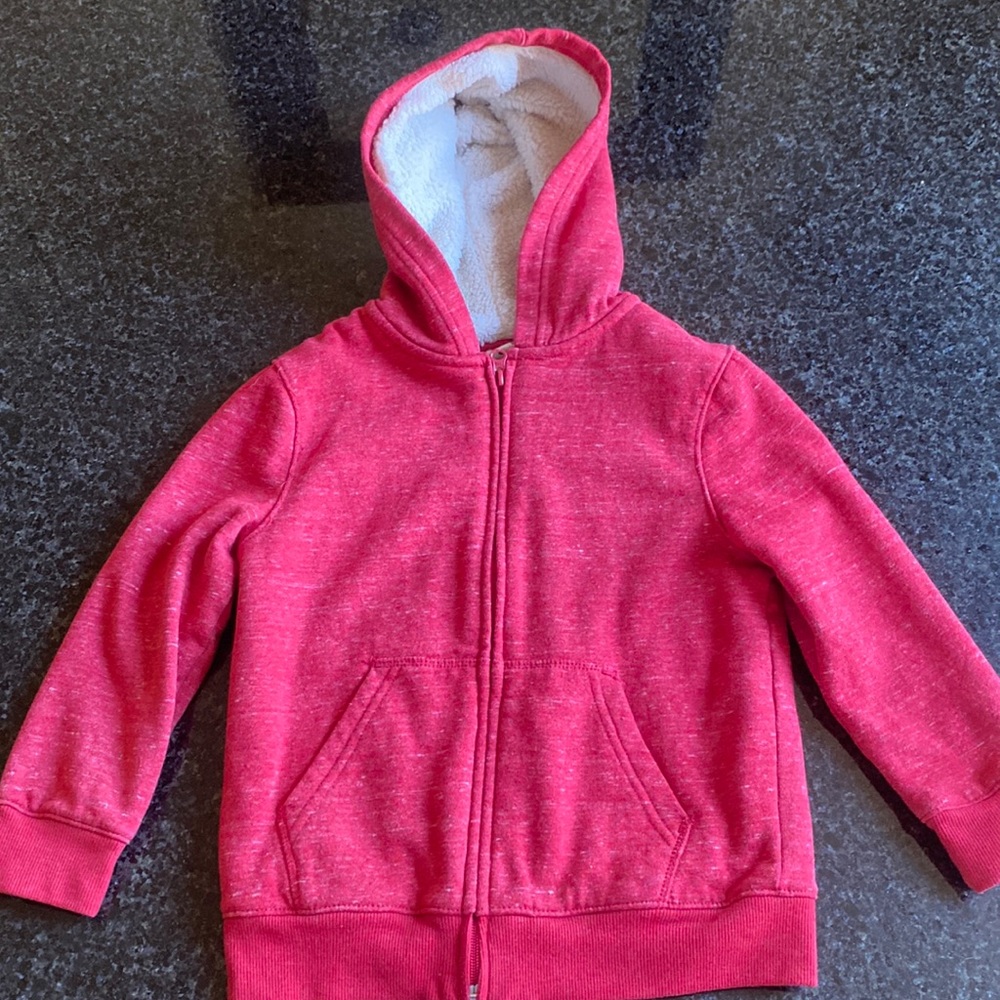 Boys faux shearling lined hoodie red